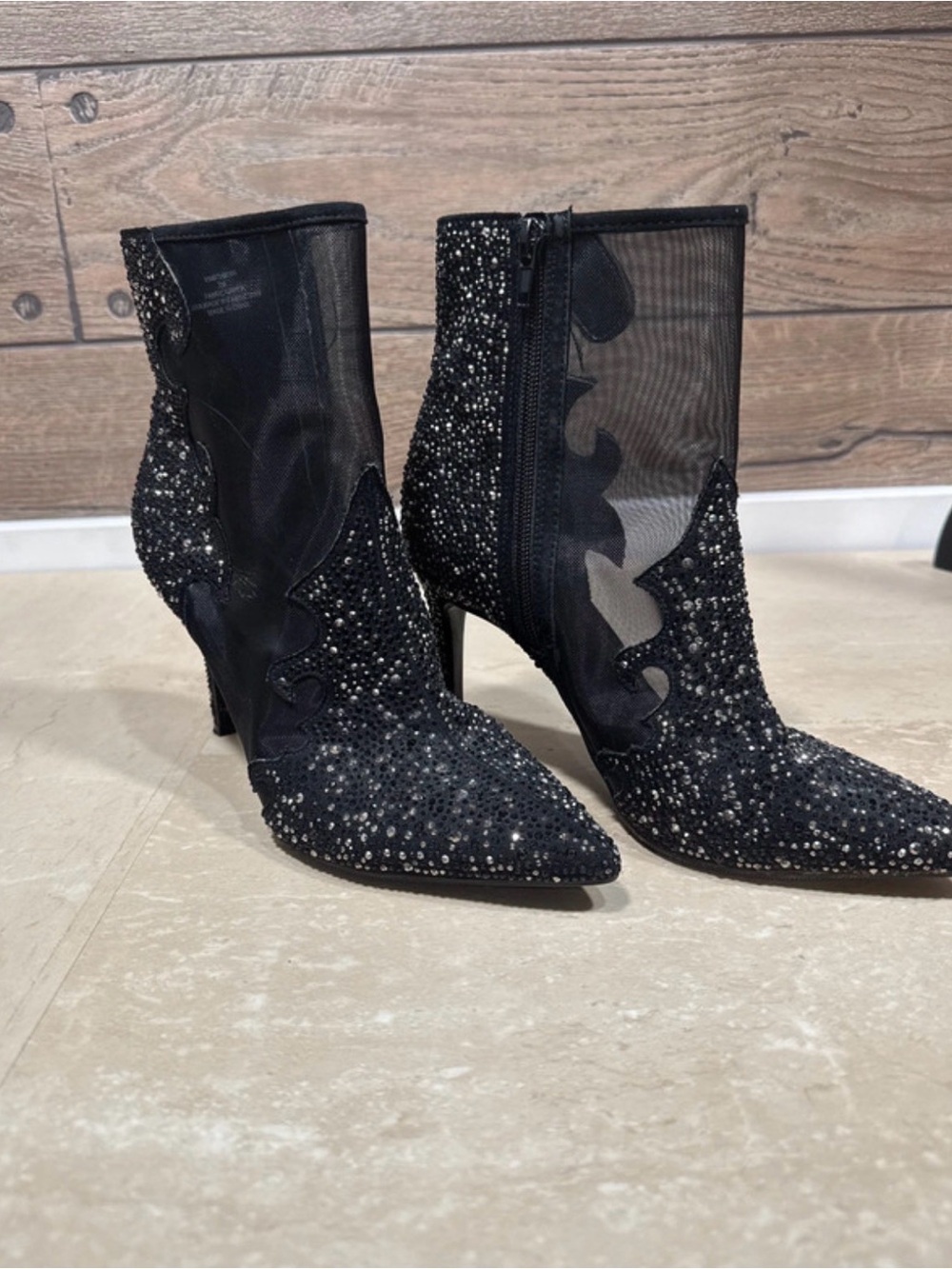 Thalia Sodi Black Crystal Mesh Ankle Boots